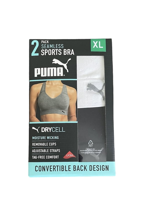 Women's Convertible Seamless Sports Bra 2 Pack, White/Black X-Large