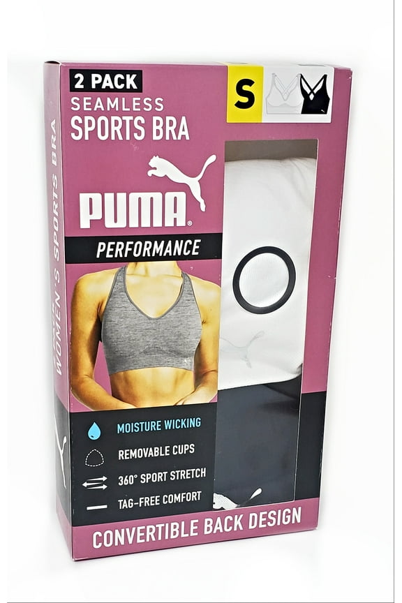 Women's Sports Bra 2 Pack Seamless Removable Cups Size: S, Color: Black/White
