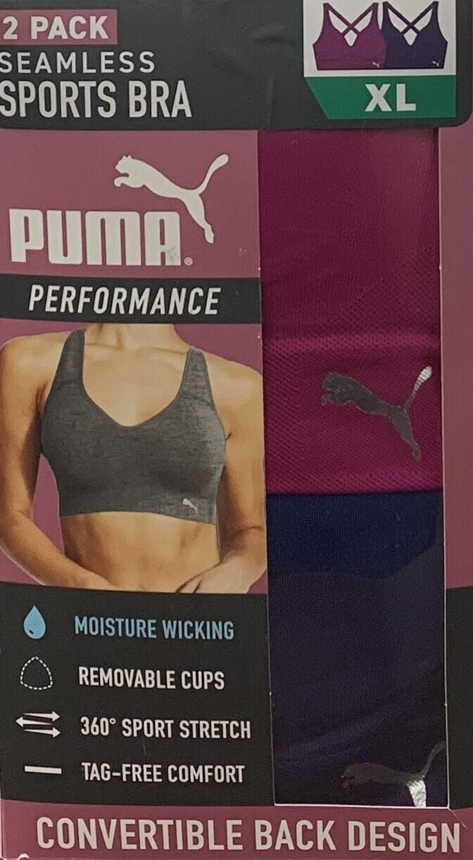 Puma Women's Sports Bra Pack Seamless Removable Cups Size: S