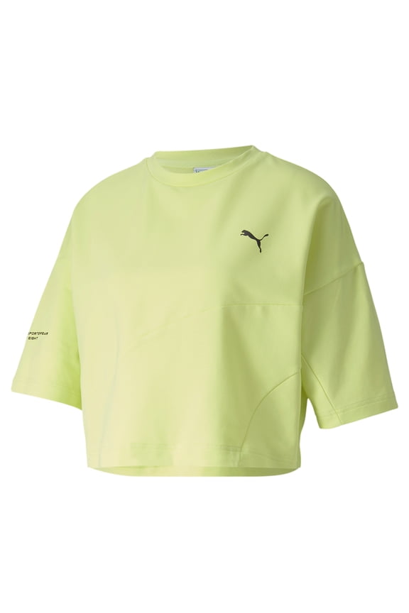 Womens Evide Form Stripe Crop Tee,Sunny Lime,S