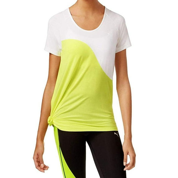 Puma Womens Evo Side Tie Colorblock T-Shirt,White,Large