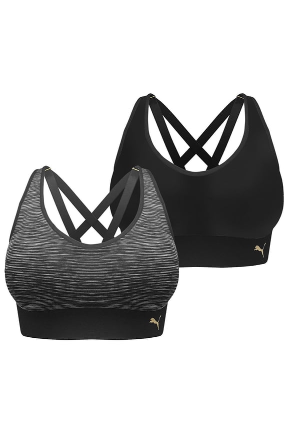 Womens Ladies' Seamless Strappy Back Sports Bra 2-Pack (Black, Small)