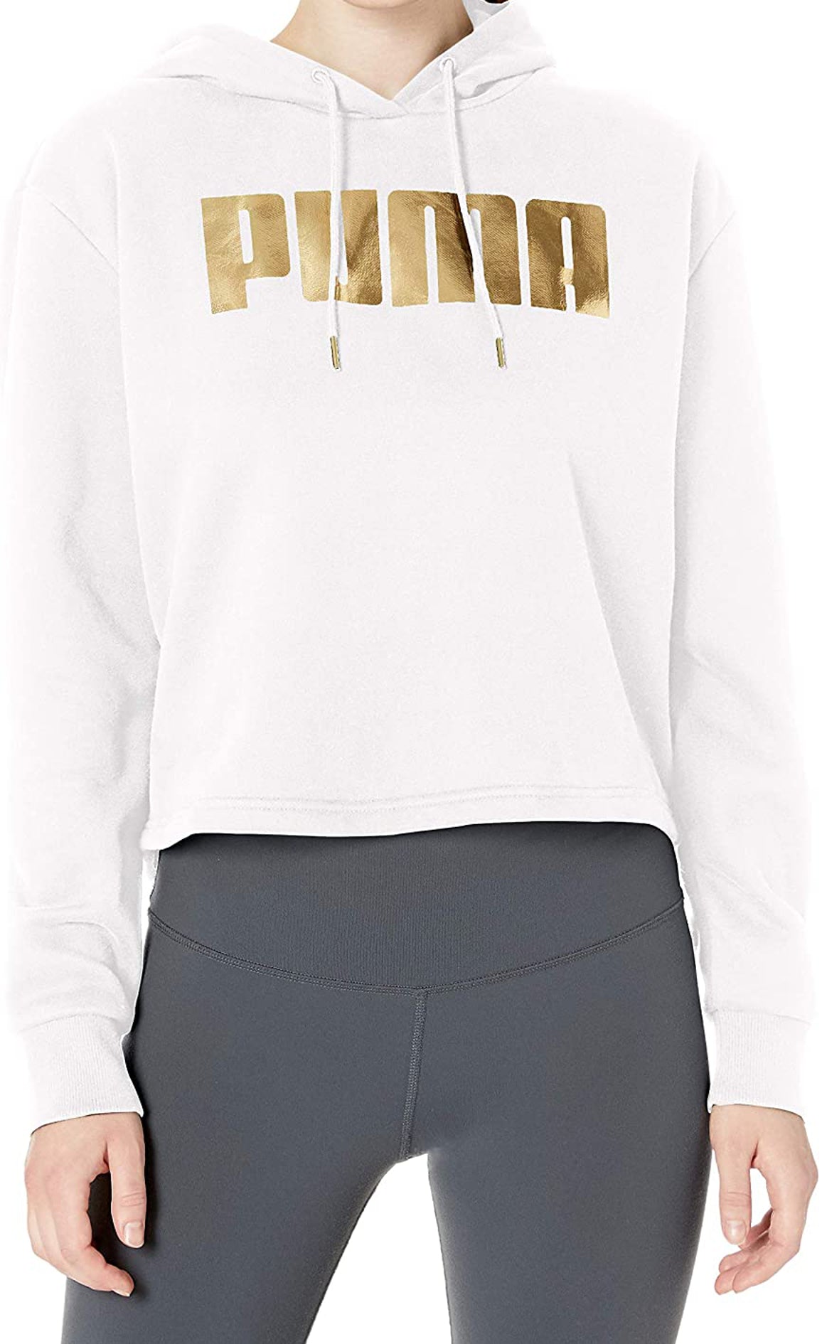 Puma Women's Metallic Logo Fleece Hoodie White Size XL - image 1 of 3