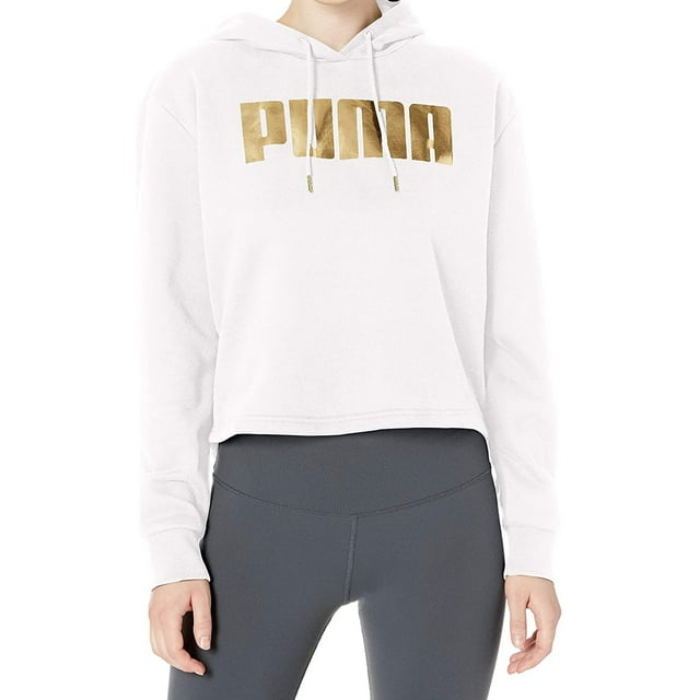 Puma Women's Metallic Logo Fleece Hoodie White Size XL