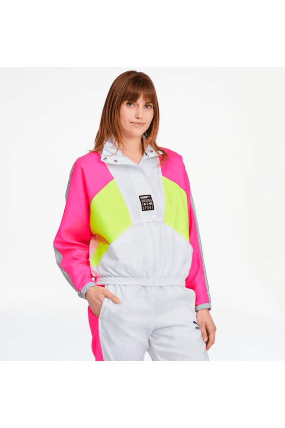 Womens Retro Colorblocked Track Jacket,White,XS