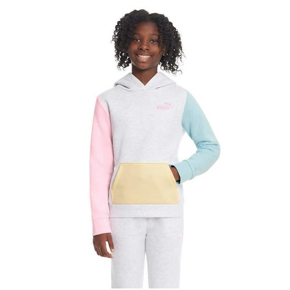 Puma Youth Girls' Fleece Hoodie (White Multi, Medium 10-12)