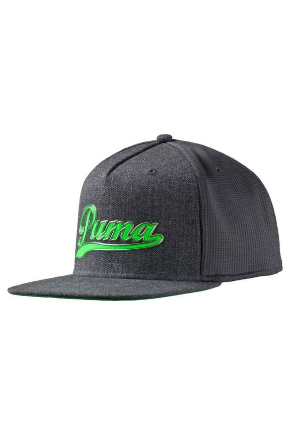 Youth Script Snapback Hat (Dark Gray Heather/Green Gecko, OSFA) NEW