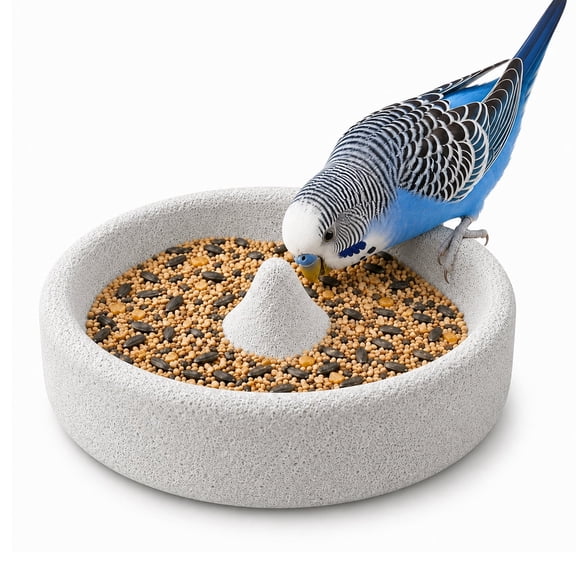 Pumice Bird Feeding Bowl,Parrots Beak Grinding Food Dish, Anti-Tip Bird Food Bowl for Beak Activity and Claw Contact(Round)