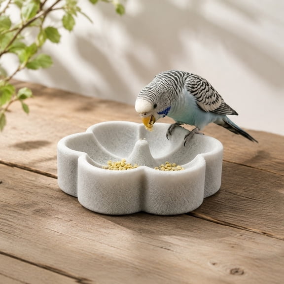 Pumice Stone Feeder Bowl, Flower Shaped Sandstone Bird Feeding Bowl, Multi Compartment Non-Tip Bird Food Tray, Natural Matte Sandstone Pet Bird Feeder for Budgie For Cages, Gardens & Travel