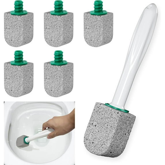 Pumice Stone Toilet Bowl Cleaner,Bathroom Cleaner Brush Toilet Wand Refills with 30CM Long Handle for Remove Hard Water Stains with 1 Wand+ Pumice Stones (5 Pack)