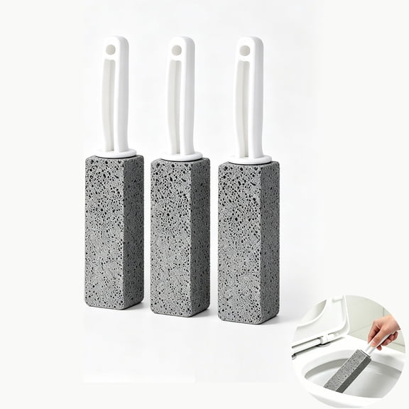 Pumice Stone Toilet Cleaner Brush with Handle, Hard Water & Limescale Remover, 3 Pack