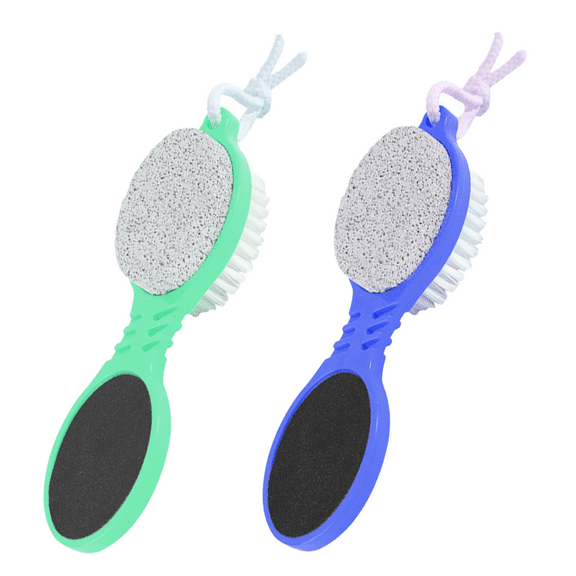 PumiceStoneBrushforFeet,2PackFootBrushScrubber4in1forFootCare,1PCS Cyan + 1PCS Blue,F32983
