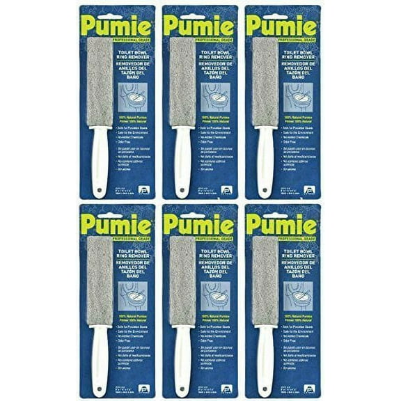 Pumie Toilet Bowl Ring Remover With Handle - Natural Pumice Stone Cleaner - 6 Pack