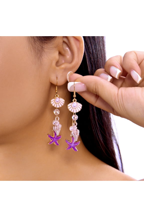 Long Dangle Earrings for Women, Beach Theme Seashell Starfish Earrings with Fringe - Perfect Boho Summer Jewelry for Vacation, Party and Daily Wear