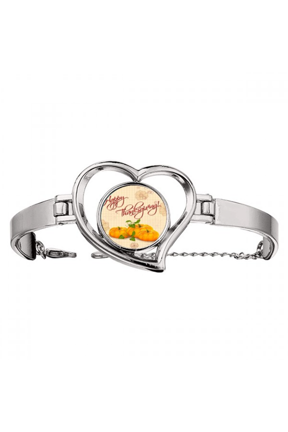 Pumkin Happy Thanksgiving Day Pattern Bracelet Heart Jewelry Wire Bangle