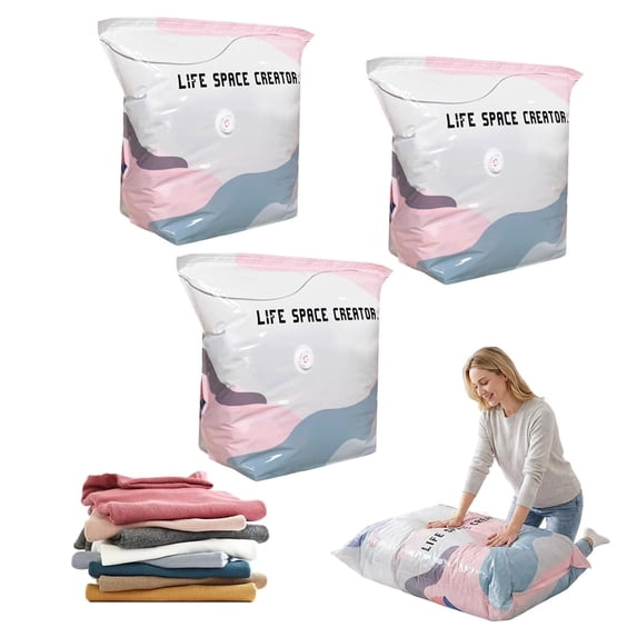 No Pump 3D Vacuum Storage Life Space Creator Better Life Space Bags for Clothes Blankets Bedding Comforters + Bonus Double Mesh Underwear Socks Organizer