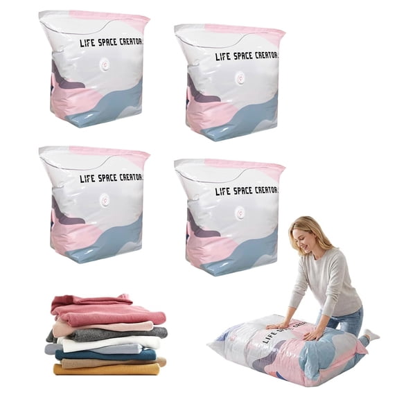 No Pump 3D Vacuum Storage Life Space Creator Better Life Space Bags for Clothes Blankets Bedding Comforters + Bonus Double Mesh Underwear Socks Organizer