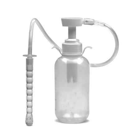 Pump Action Enema Bottle with Nozzle,Travel Enema Kit for Colon Cleansing with Syringe Handle and Nozzle Tip,Reusable at Home Cleaner Set for Men and Women,Premium Silicone,300 ml