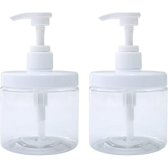 Pump Bottle Dispenser Plastic Pump Bottles Refillable Bottles Wide Mouth Jar Style BPA Free Empty Pump Bottles Bathroom Shower Containers for Lotion Shampoo Conditioner (Clear, 2X 500ml)