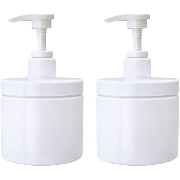 Pump Bottle Dispenser Plastic Pump Bottles Refillable Bottles Wide Mouth Jar Style BPA Free Empty Pump Bottles Bathroom Shower Containers for Lotion Shampoo Conditioner (White, 2X 500ml)