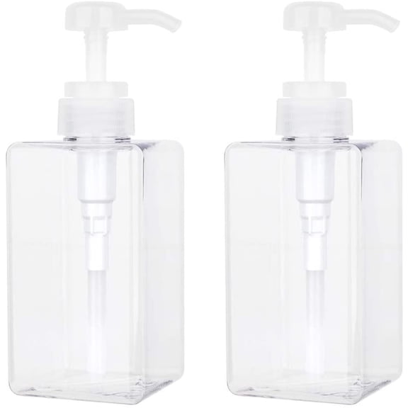 Pump Bottle, Refillable Plastic Empty Lotion Soap Dispenser Liquid Container for Bathroom Shampoo and Body Wash, 15oz/450ml Clear 2 Pack