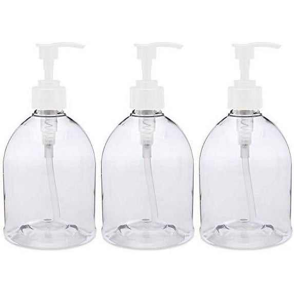 Pump Bottles 16oz Lotion Dispenser for Soap, Shampoo, Dishwashing Liquid, Oil, Cleaning Solutions and Cosmetics - Leak-Free | BPA-Free | Refillable (Plastic) (3 Pack)