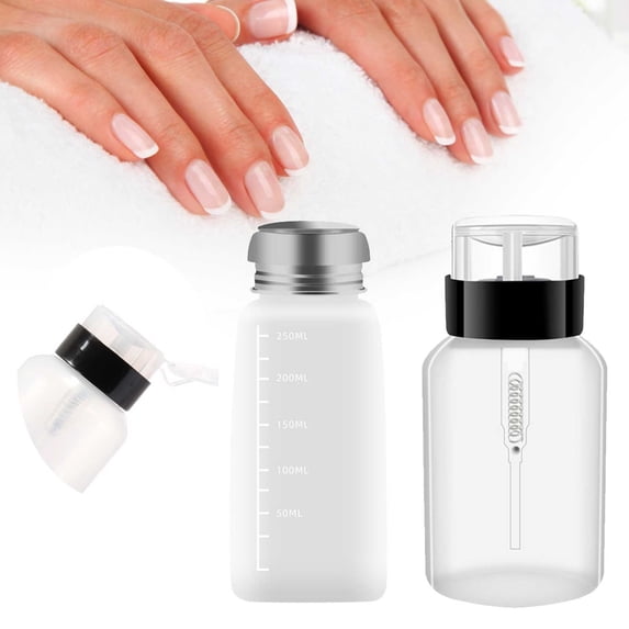 Pump Dispenser Bottle For Nail Polish Remover Push Down Empty Plastic Makeup Remover Liquid Pumping Dispenser Bottle, 4.7x2.4 inch, Clear 1Pack