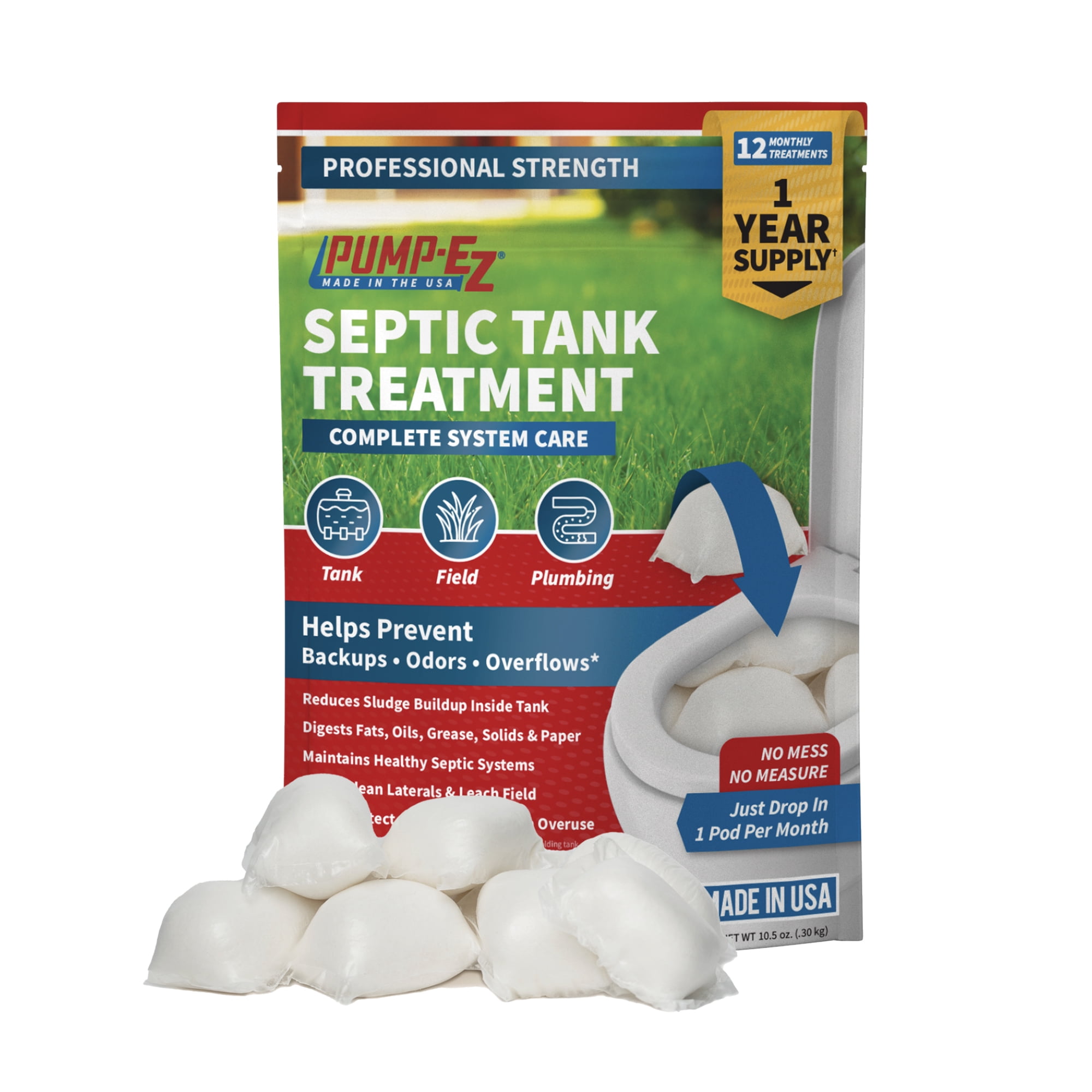 PumpEZ Enzyme Septic Tank Treatment Packets, 12 DropIn Pods, 1Year