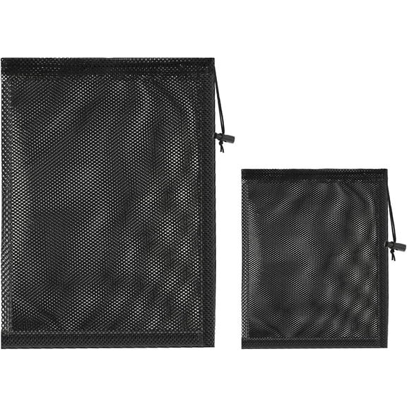 Pump Filter Bag, 2Pack 12"x 16" 17.7"x 17.7" Upgraded Pond Pump Barrier Bag with Drawstring Pump Mesh Bag for Outdoor Pond Filters Black Media Bags Windmill Water Pump Parts