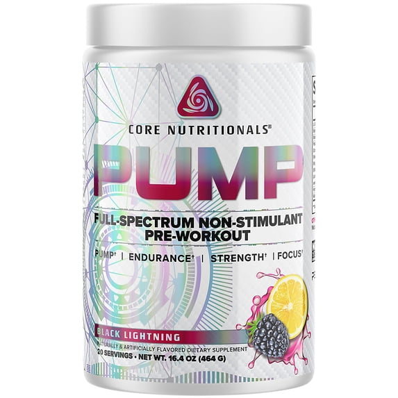 Core Nutritionals Pump Platinum Full-Spectrum Non-Stimulant Pre-Workout 20 Servings (Black Lightning)