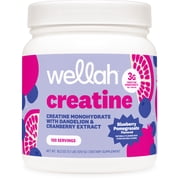 Wellah Creatine for Women 100 Servings, Blueberry Pomegranate - Creatine Monohydrate with Dandelion & Cranberry Extract
