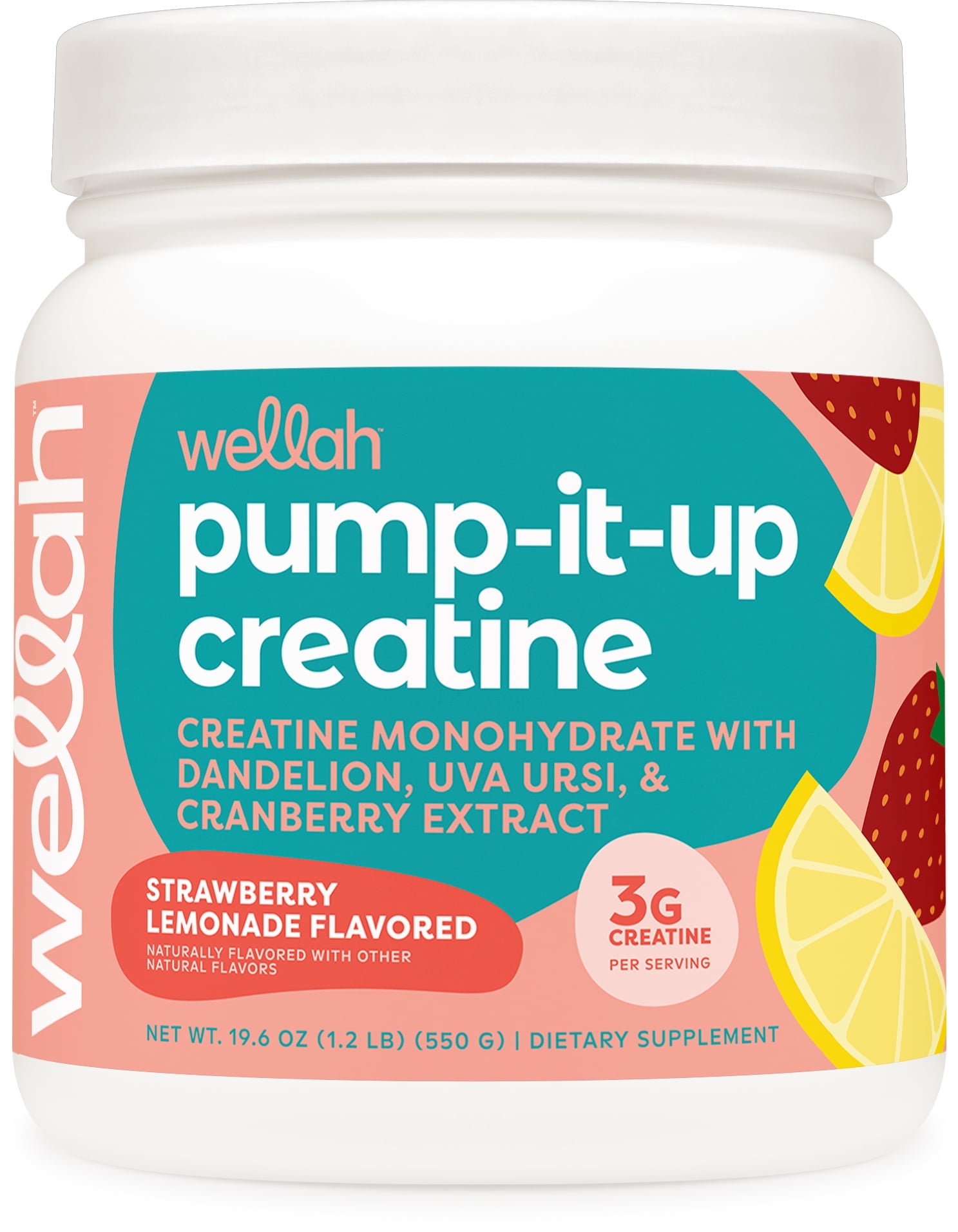 Pump-It-Up Creatine (100 Servings, Strawberry Lemonade) - Creatine Monohydrate with Dandelion, Uva Ursi, & Cranberry Extract