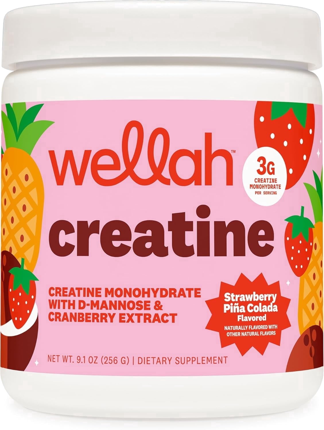 Wellah Creatine for Women (50 Servings, Strawberry Pina Colada) - Creatine Monohydrate with Dandelion & Cranberry Extract