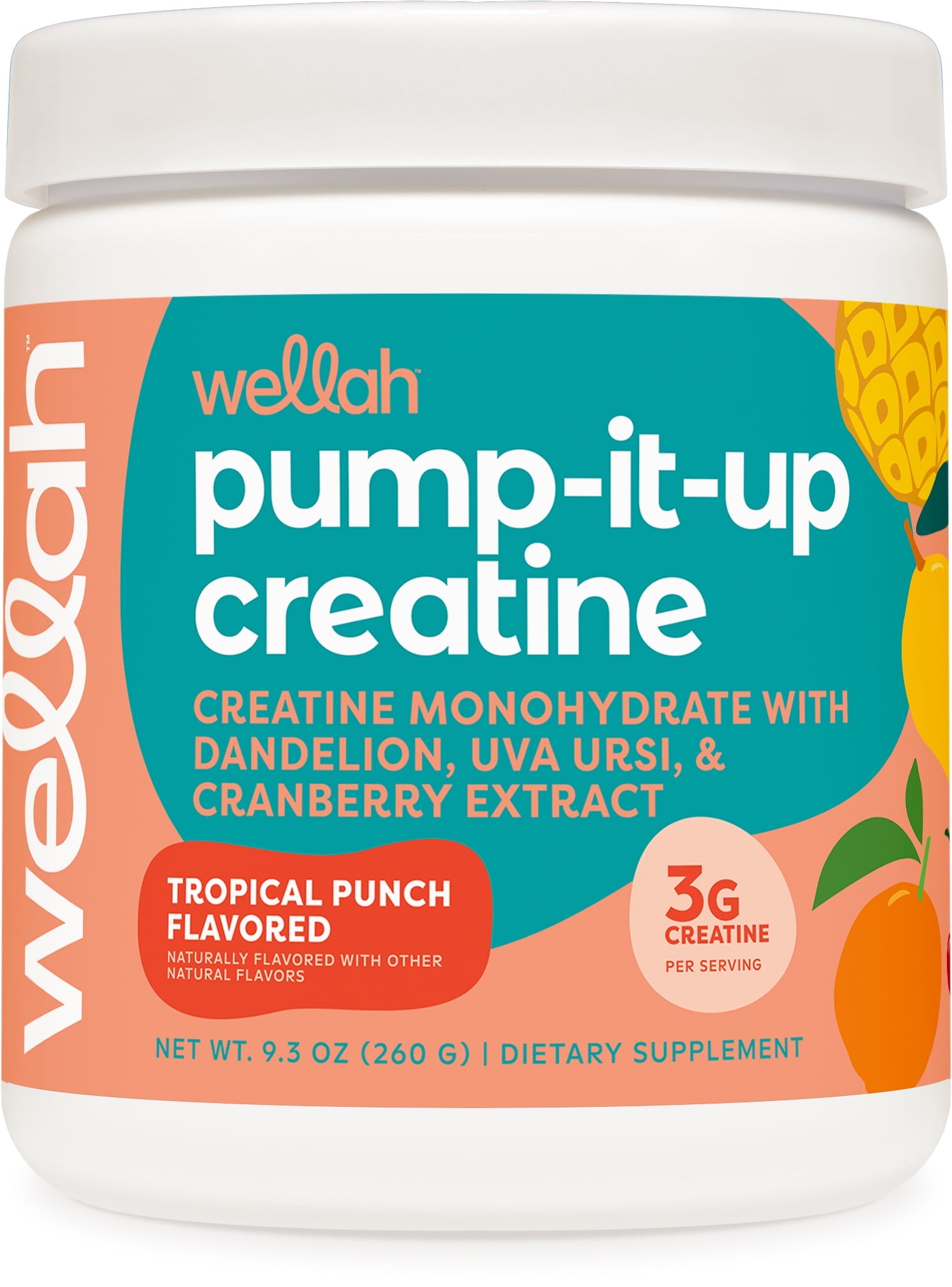 Pump-It-Up Creatine (50 Servings, Tropical Punch) - Creatine Monohydrate with Dandelion, Uva Ursi, & Cranberry Extract