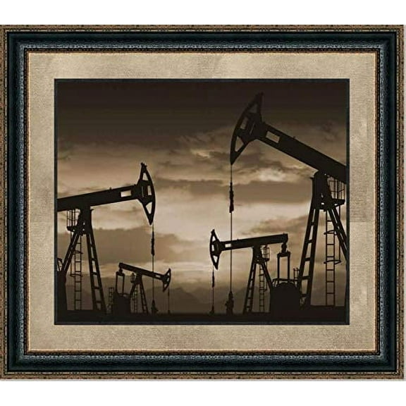 Pump Jacks in Motion | Framed Oil and Gas Art in Double Mat | 16L X 19W" Inches