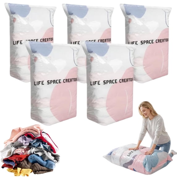 No Pump Vacuum Storage Bags – Press & Seal, No Pump Needed. Large Storage Compression Bags for Clothes, Comforters, Blankets, Bedding, Travel Home Organization(5Pcs,L)