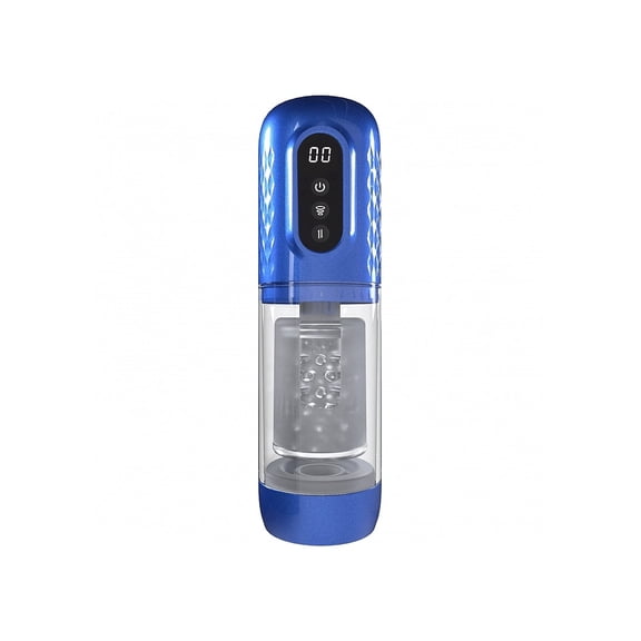 Pumped Vortex Multi Function Suction Rotating Thrusting Rechargeable Masturbator for Men, Metallic Blue
