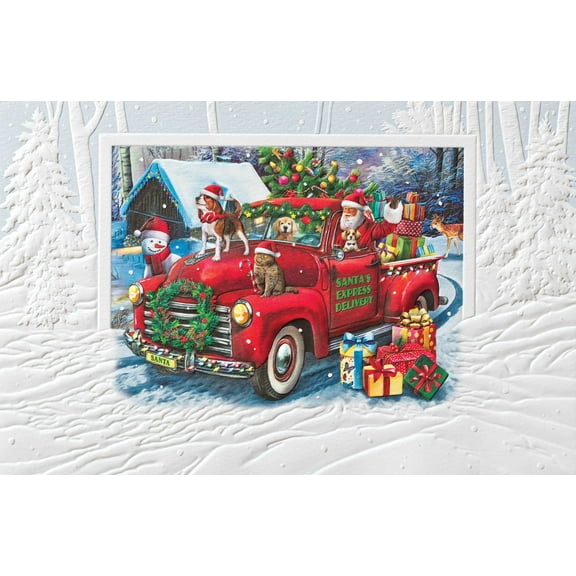 Pumpernickel Press Embossed Christmas Greeting Cards Boxed Set  Santas Express Delivery, 16 Count