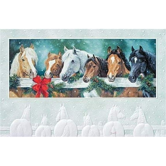 Pumpernickel Press Embossed Christmas Greeting Cards Boxed Set Stable Buddies, 16 Count