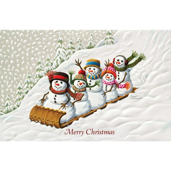 Pumpernickel Press Embossed Christmas Greeting Cards Boxed Set Tobogganing, 16 Count
