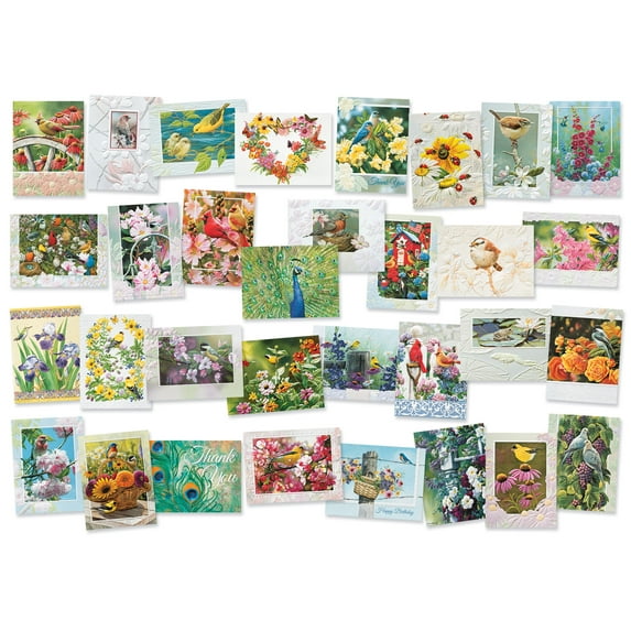 Pumpernickel Press Embossed Greeting Cards Birds and Backyard Assortment – 32 Count