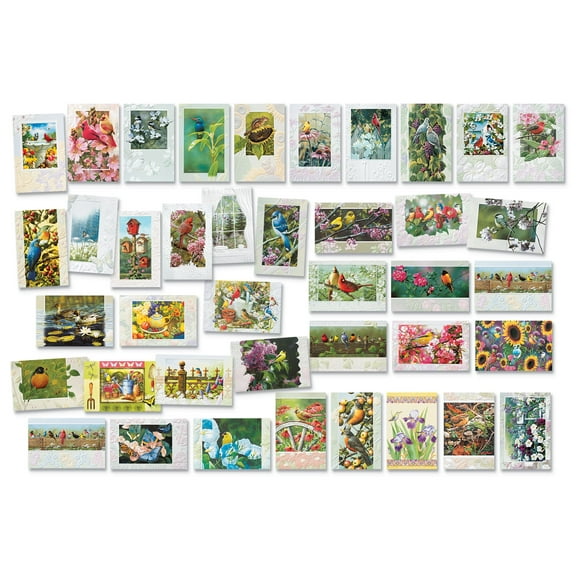 Pumpernickel Press Embossed Greeting Cards Boxed Assortment Garden Visitors, 40 Count