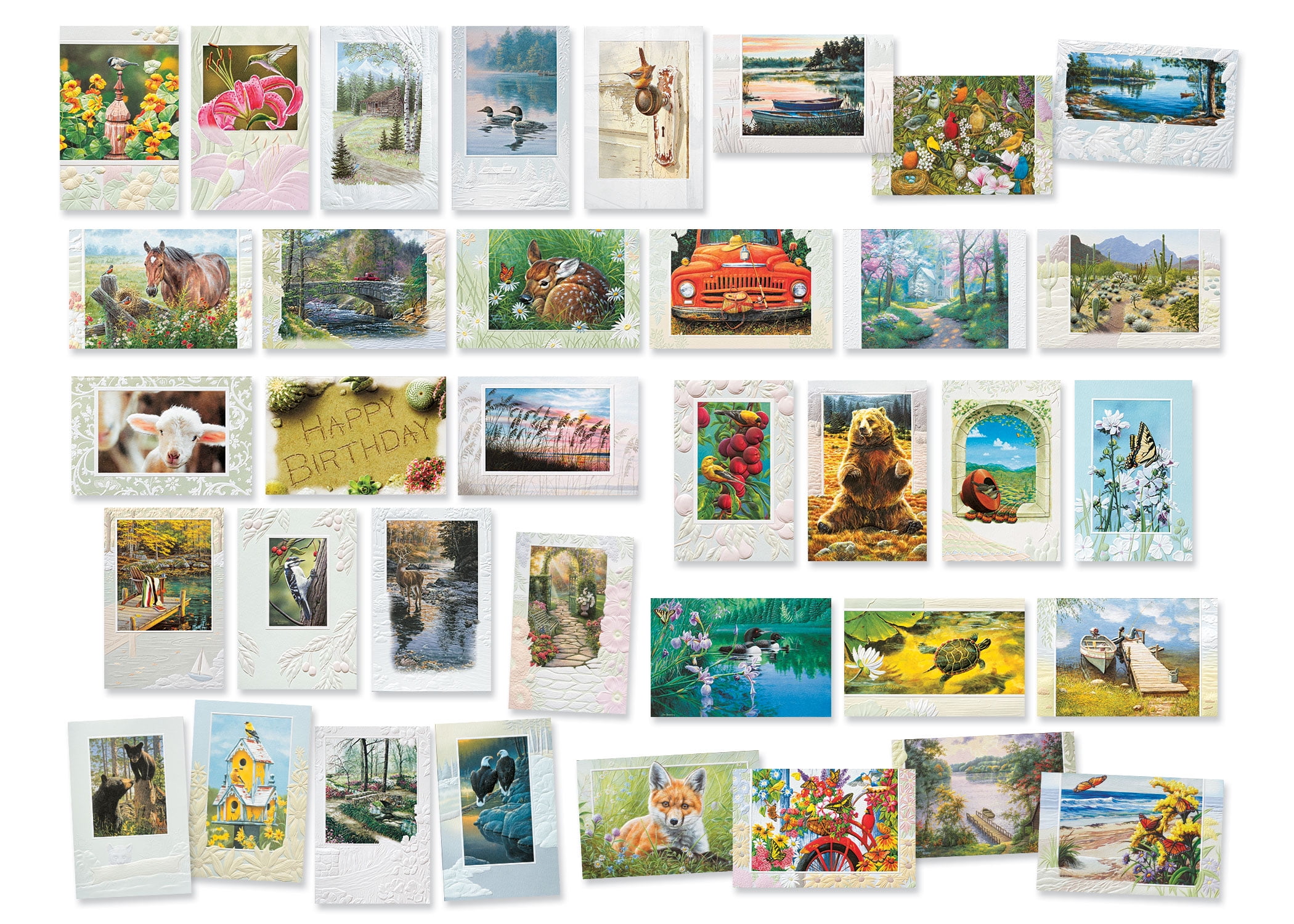 Pumpernickel Press Embossed Greeting Cards Boxed Assortment – Scenic Nature, 36 Count