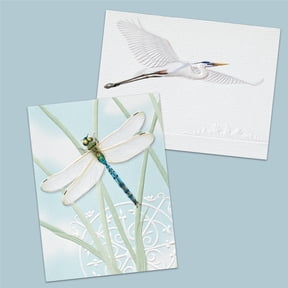 Pumpernickel Press Embossed Small/Petite Blank Note Card Set - Coastal Flight, 18 Count. Made in USA