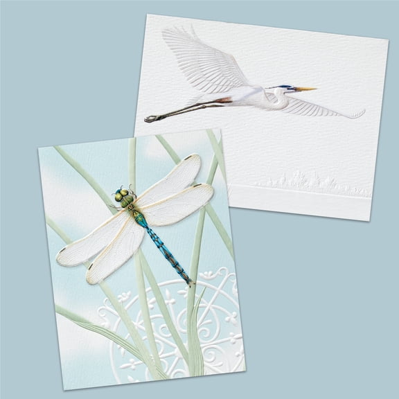 Pumpernickel Press Embossed Small/Petite Blank Note Card Set - Coastal Flight, 18 Count. Made in USA