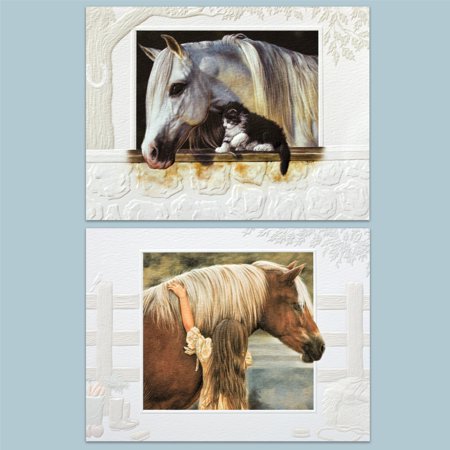 Pumpernickel Press Embossed Small/Petite Blank Note Card Set - Horse Lovers, 18 Count. Made in USA