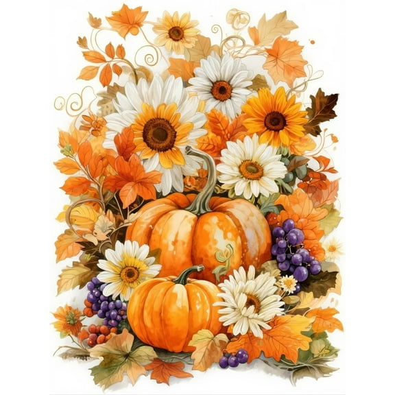 Pumpkin 120 Piece Puzzles for Adults,Thanksgiving Flowers Wooden Jigsaw Puzzle 120 Pieces for Family Game,Great Gifts for Puzzles Lovers