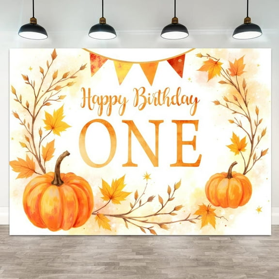 Pumpkin 1st Birthday Backdrop Autumn Harvest Theme Photography Background Fall Pumpkin Orange Maple Leaves One Year Old Birthday Banner Decorations Children Portrait Photo Booth Props