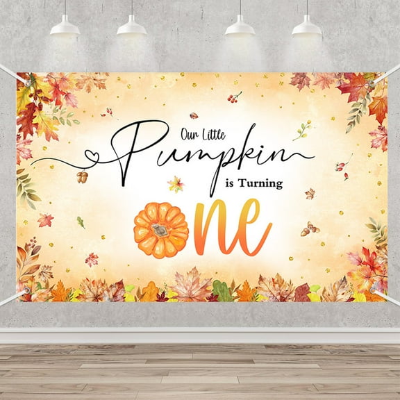 Pumpkin 1st Birthday Party Banner Autumn Fall 1st Birthday Party Decor Supplies Maple Leaves Photography Little Pumpkin is Turning One Background Photo Booth Props 5.9x3.6ft