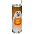 thumbnail image 1 of Pumpkin 20 Oz Skinny Tumbler, Ghost Dog at the Door with a Jack O Lantern Trick Or Treating Spooky Image, Leak-Proof Straw Lid and Brush Vacuum Insulated for Outdoor Use, Orange White Brown, 1 of 6